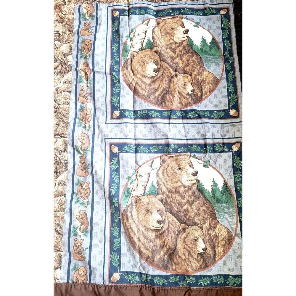 Pair of Handmade Rod Pocket Curtain Panels Bears Lodge Rustic Cabin 56"  x 46 Ea